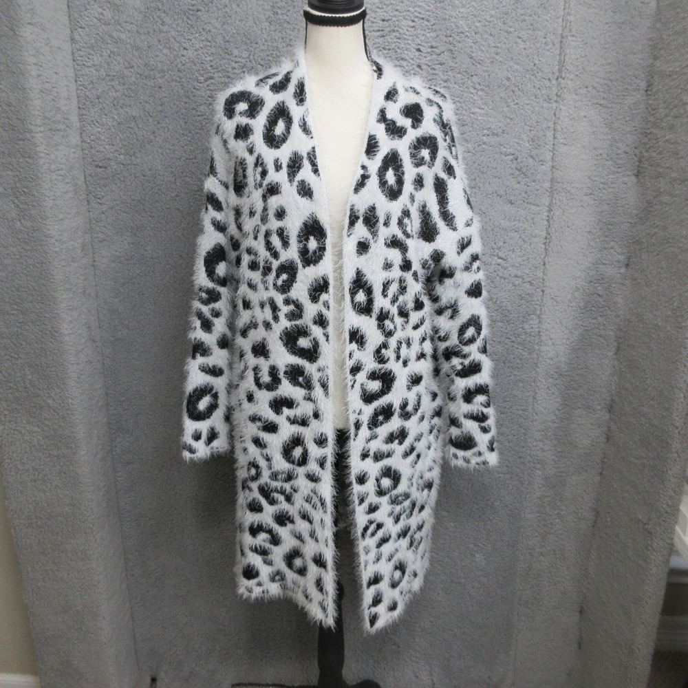 Thyme & Honey Cardigan Womens M Eyelash Knit Leopard Open Front Duster Cozy
